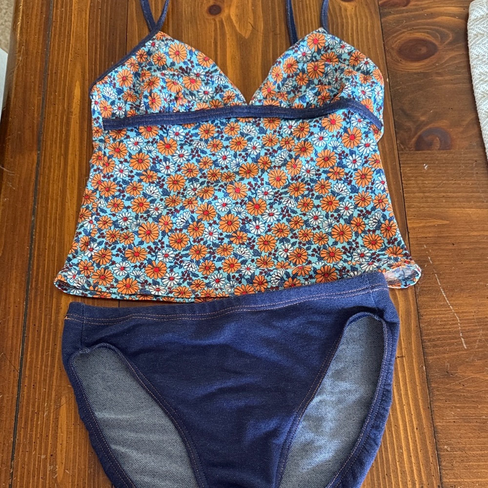 Tankini . Jean colored bottoms. Floral Print Tankini Top